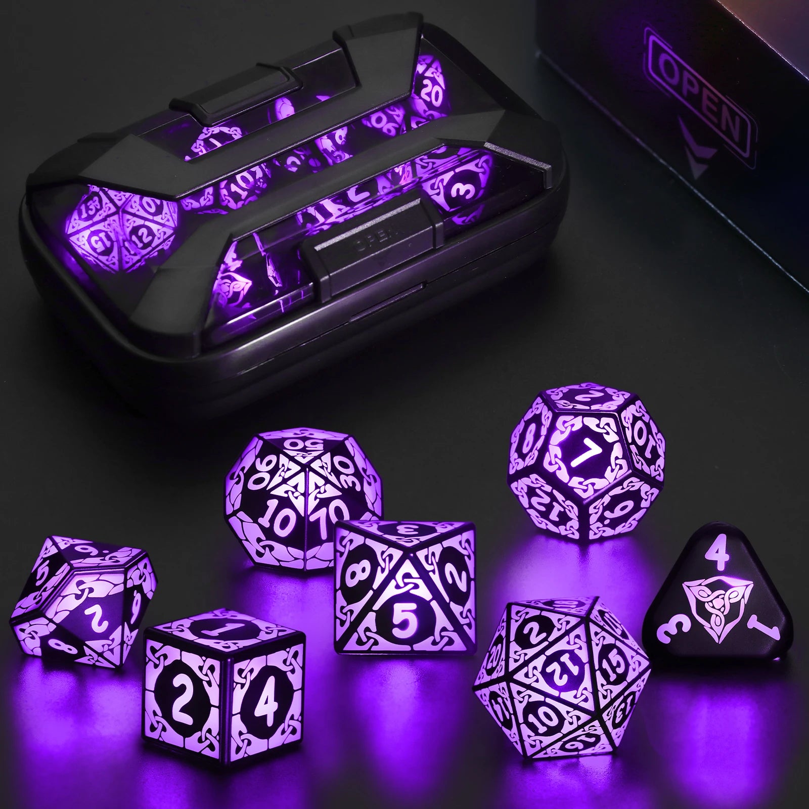 LED DND Dice Set – Wireless Charging RGB Light-Up Polyhedral Dice for Dungeons & Dragons & RPG Games