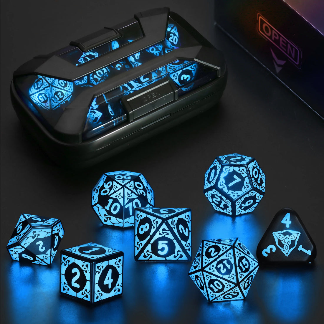 LED DND Dice Set – Wireless Charging RGB Light-Up Polyhedral Dice for Dungeons & Dragons & RPG Games