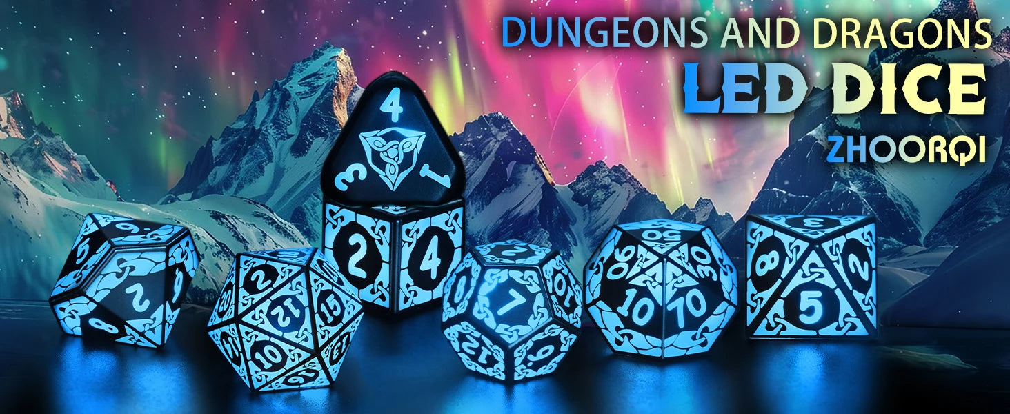 LED DND Dice Set – Wireless Charging RGB Light-Up Polyhedral Dice for Dungeons & Dragons & RPG Games