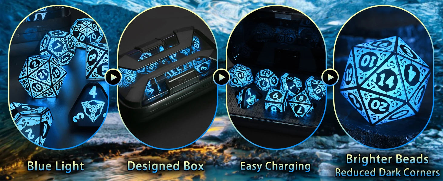 LED DND Dice Set – Wireless Charging RGB Light-Up Polyhedral Dice for Dungeons & Dragons & RPG Games