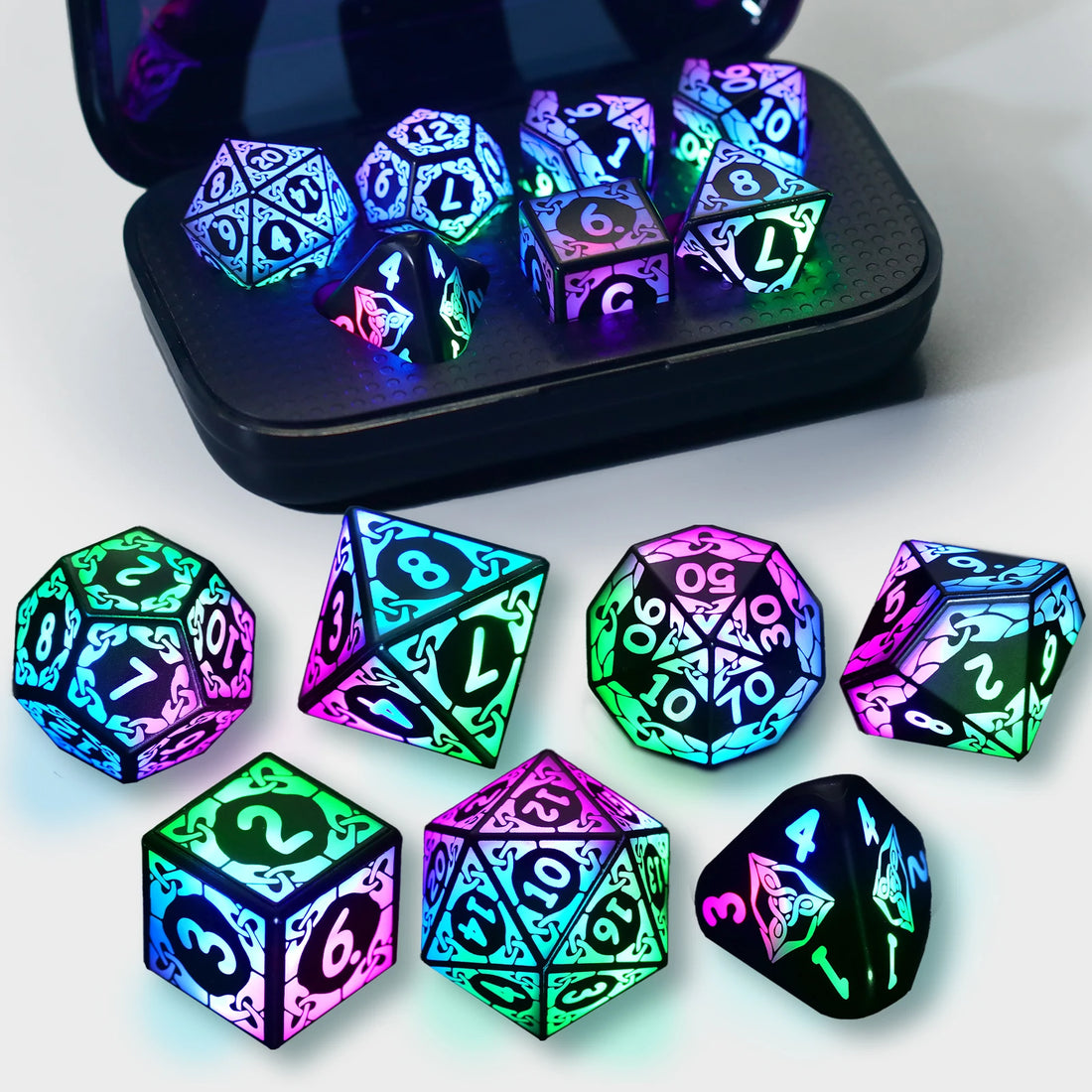 LED DND Dice Set – Wireless Charging RGB Light-Up Polyhedral Dice for Dungeons & Dragons & RPG Games