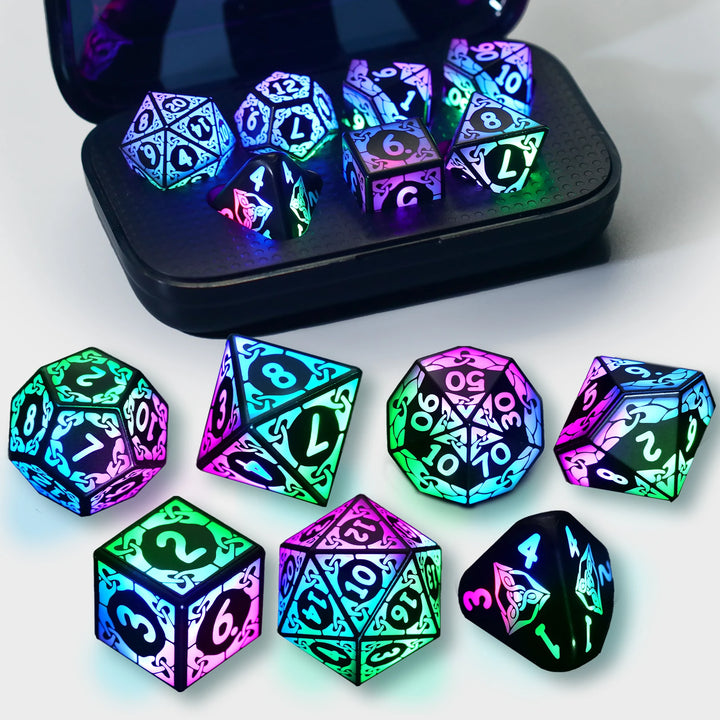 LED DND Dice Set – Wireless Charging RGB Light-Up Polyhedral Dice for Dungeons & Dragons & RPG Games