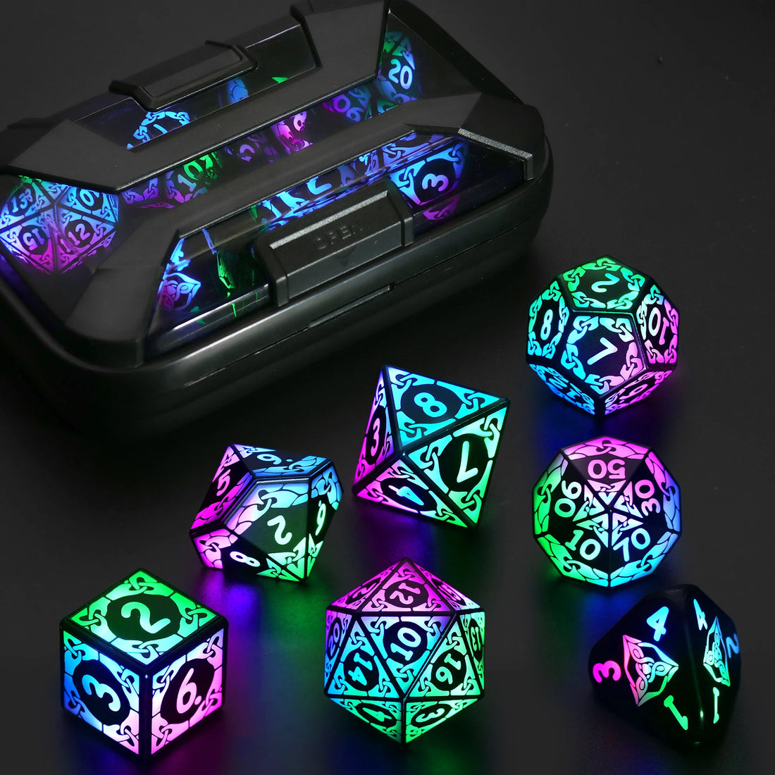 LED DND Dice Set – Wireless Charging RGB Light-Up Polyhedral Dice for Dungeons & Dragons & RPG Games