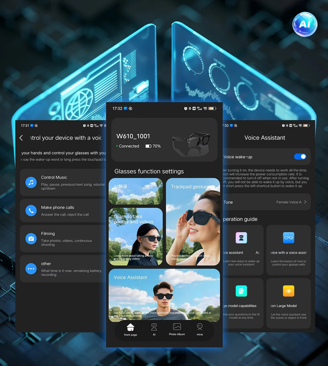 AI Smart Glasses 8MP Camera 100+ Language Translation Audio