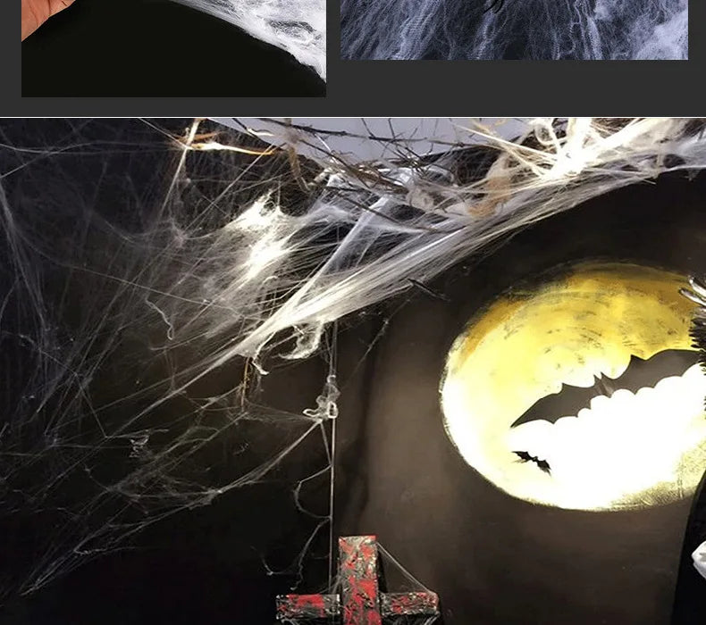 Halloween Decoration White Spider Web Artificial Stretchy Cobweb for Halloween Scary Home Party Scene Props Haunted House Decor