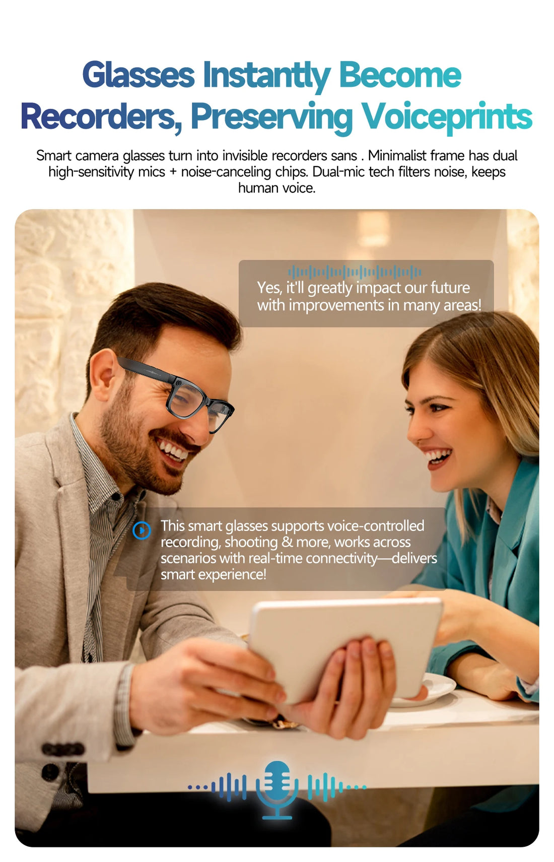 AI Smart Glasses 8MP Camera 100+ Language Translation Audio