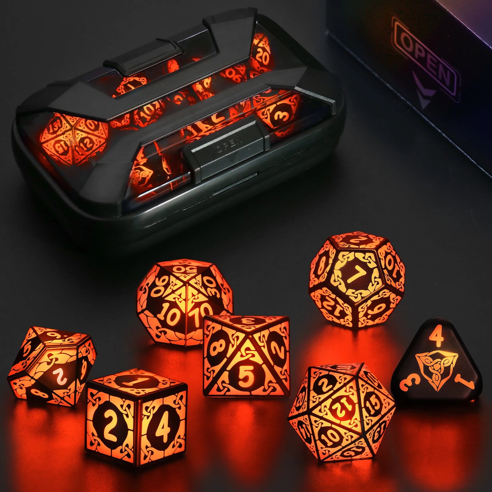 LED DND Dice Set – Wireless Charging RGB Light-Up Polyhedral Dice for Dungeons & Dragons & RPG Games