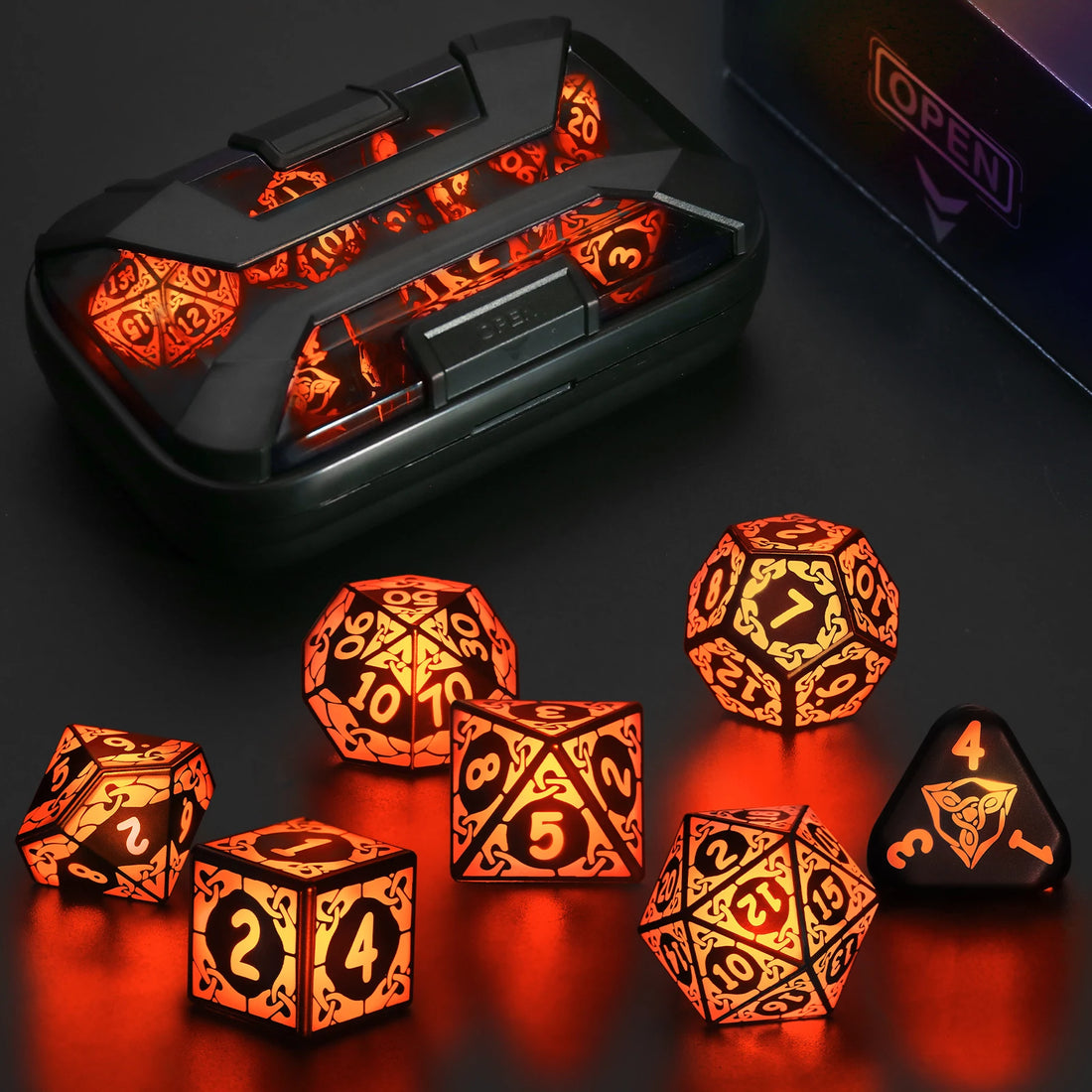 LED DND Dice Set – Wireless Charging RGB Light-Up Polyhedral Dice for Dungeons & Dragons & RPG Games
