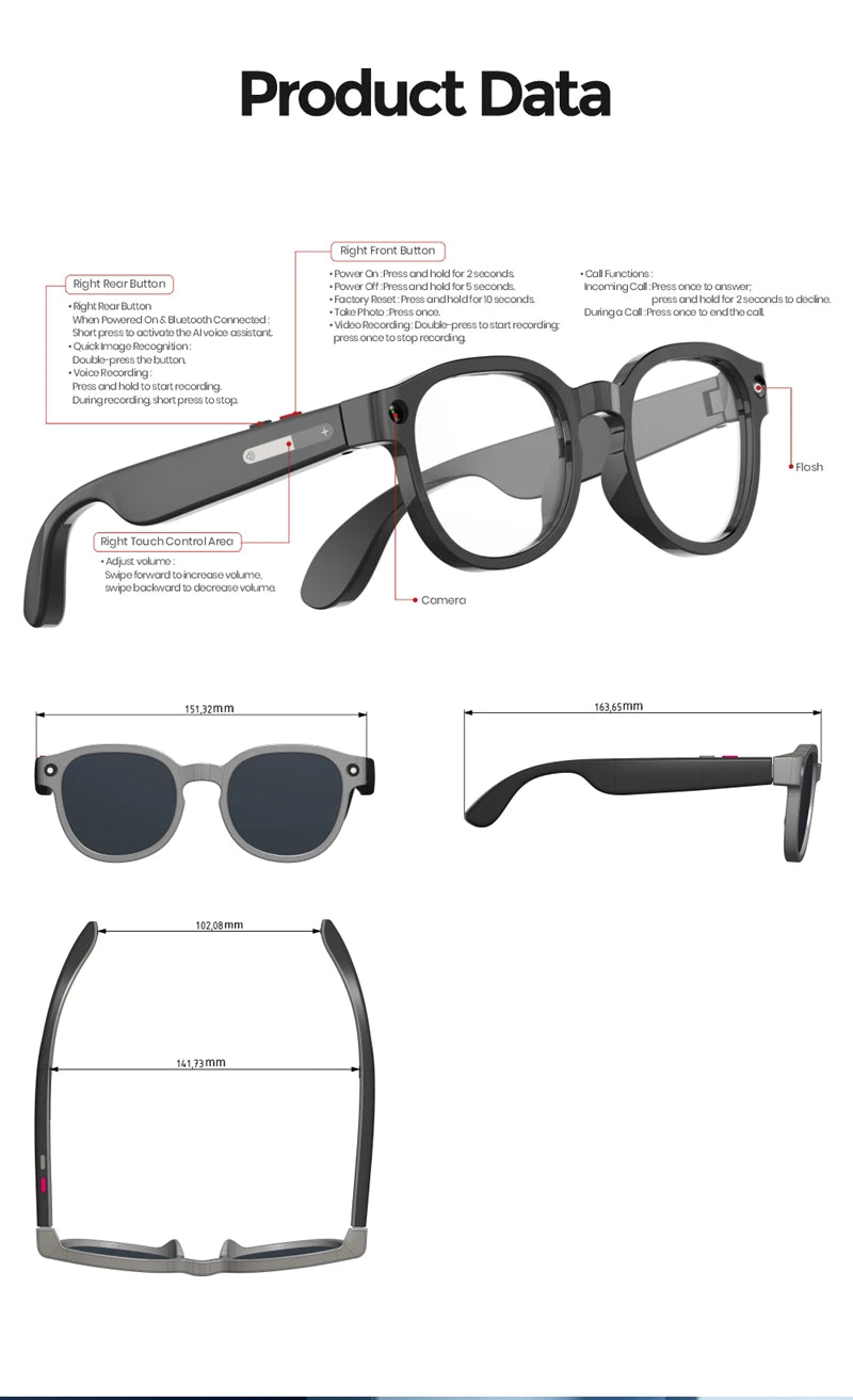 Lenovo AI Smart Glasses 4K Camera Translation Bluetooth