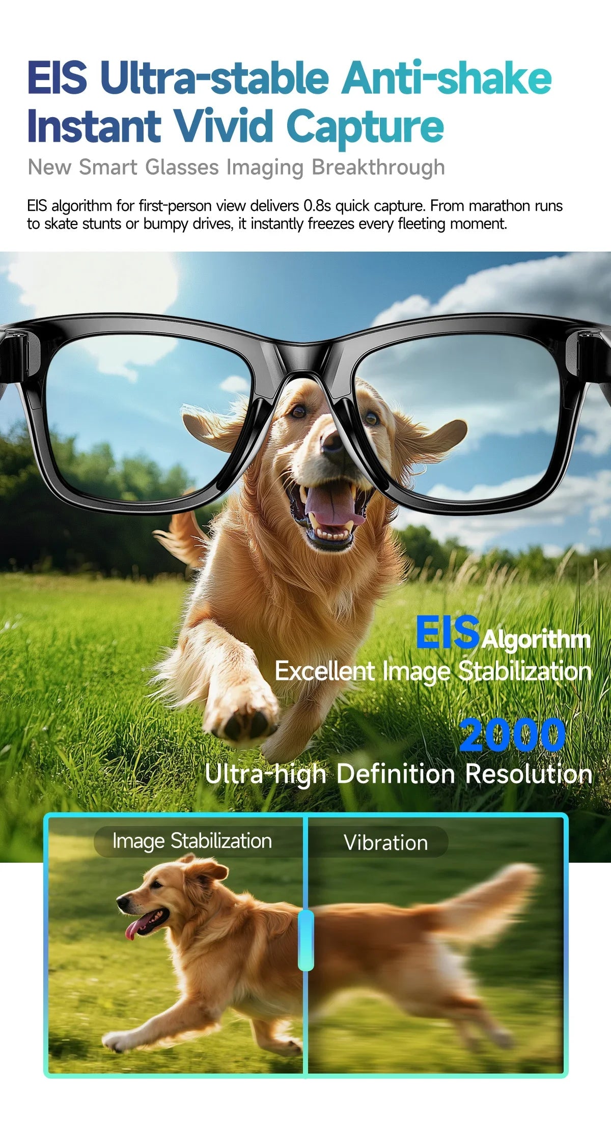 AI Smart Glasses 8MP Camera 100+ Language Translation Audio