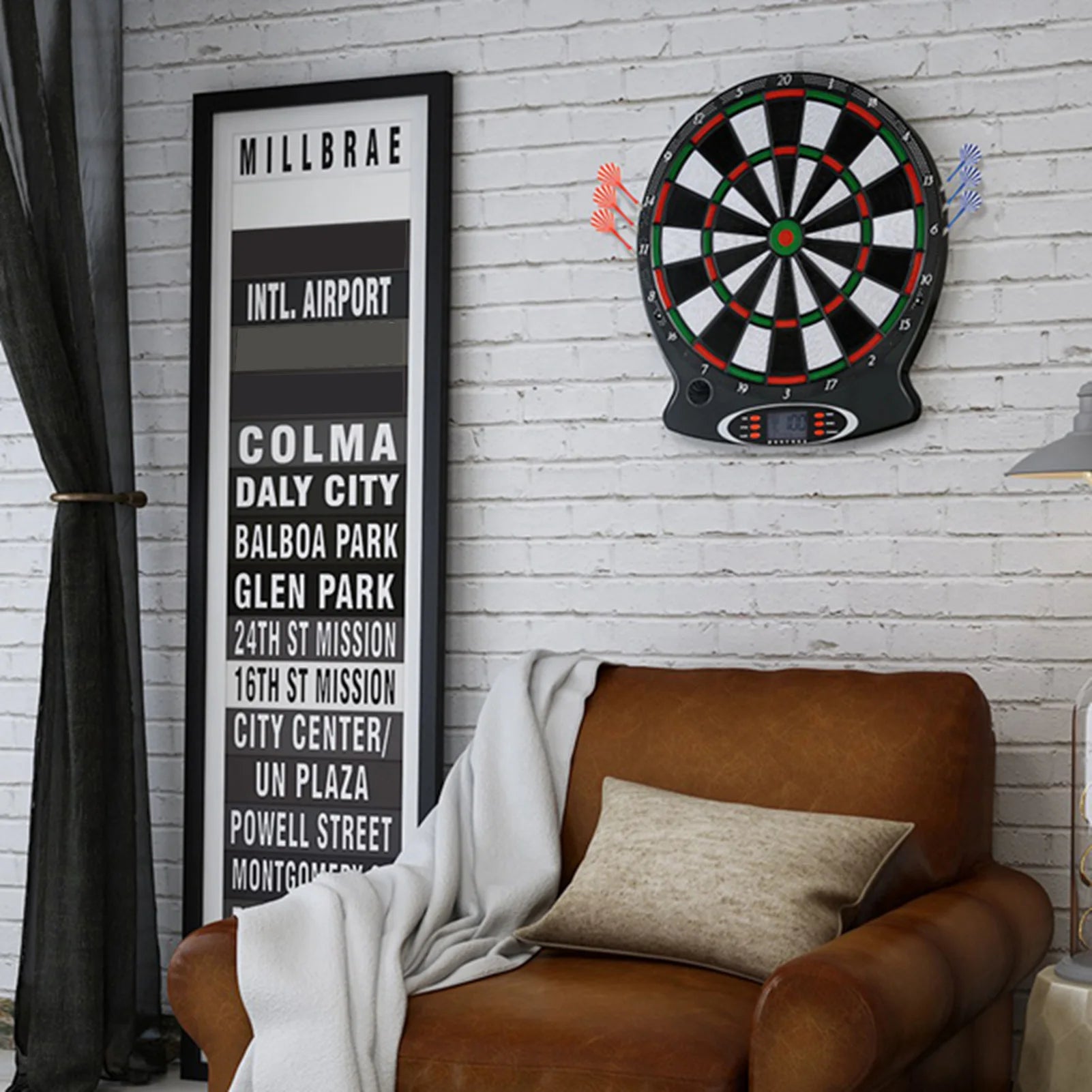 Electronic Dartboard LCD Scoreboard Game Set with 6 Darts