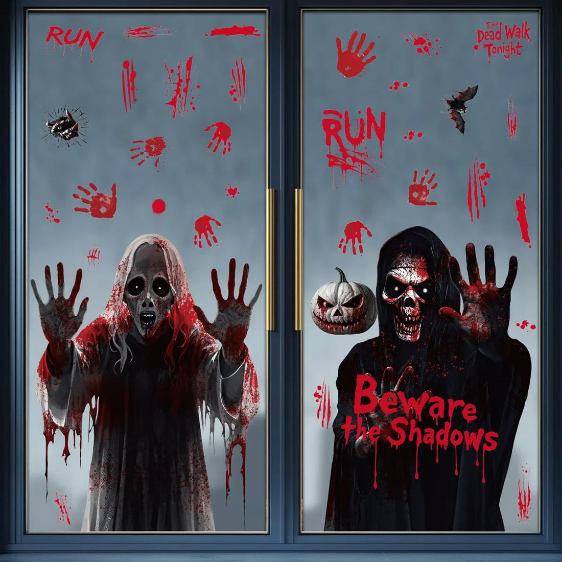 Halloween Static Cling Stickers Scary Ghost Woman Bloody Handprint Window Decals Spooky Party Home Decor Horror Decorations