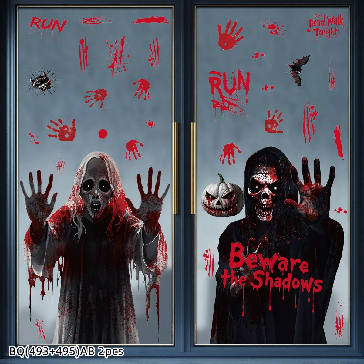 Halloween Static Cling Stickers Scary Ghost Woman Bloody Handprint Window Decals Spooky Party Home Decor Horror Decorations