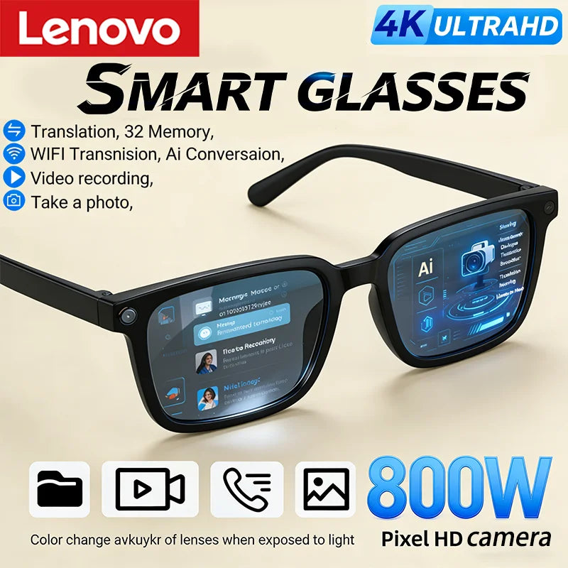 Lenovo AI Smart Glasses 4K Camera Translation Bluetooth