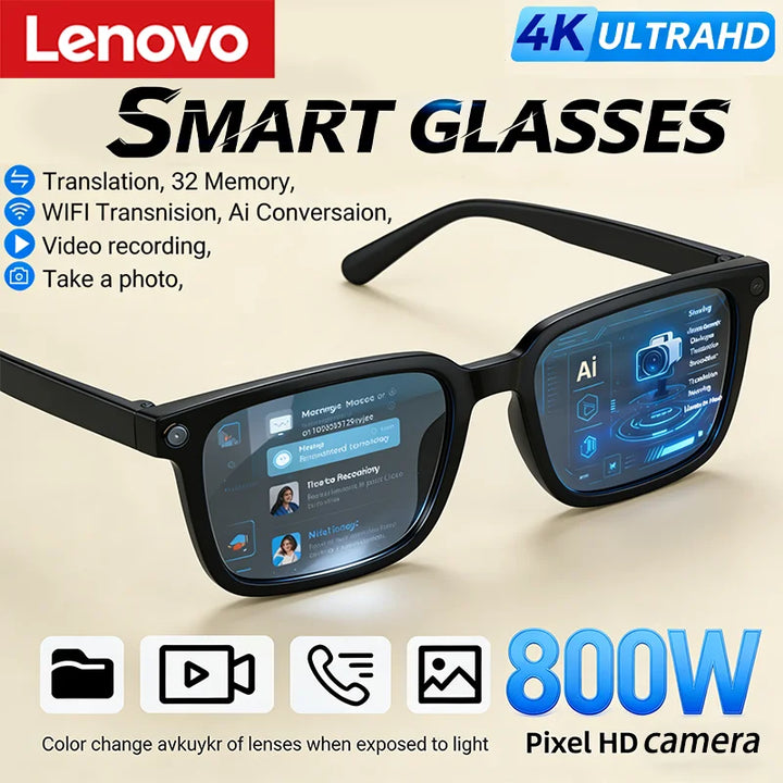Lenovo AI Smart Glasses 4K Camera Translation Bluetooth