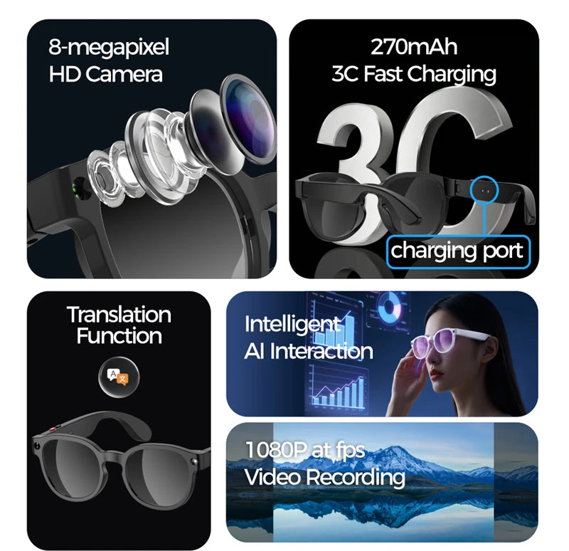 Lenovo AI Smart Glasses 4K Camera Translation Bluetooth