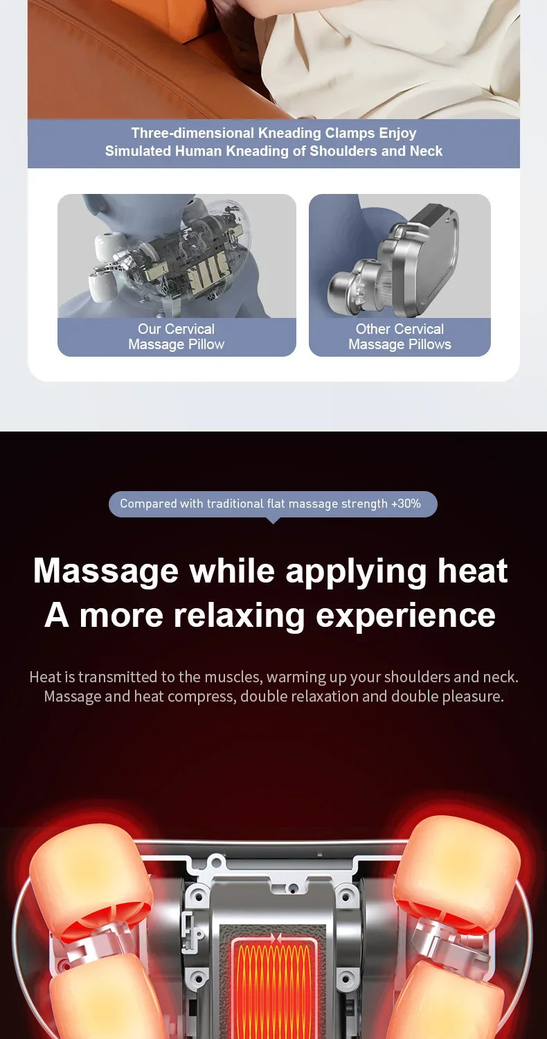 Shiatsu Massage Pillow Wireless Heating Neck Back Massager