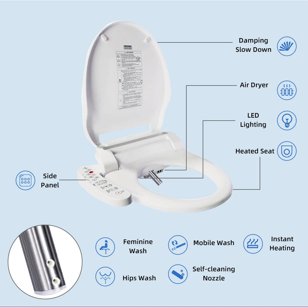 Smart Bidet Toilet Seat Heated Dryer Remote Night Light