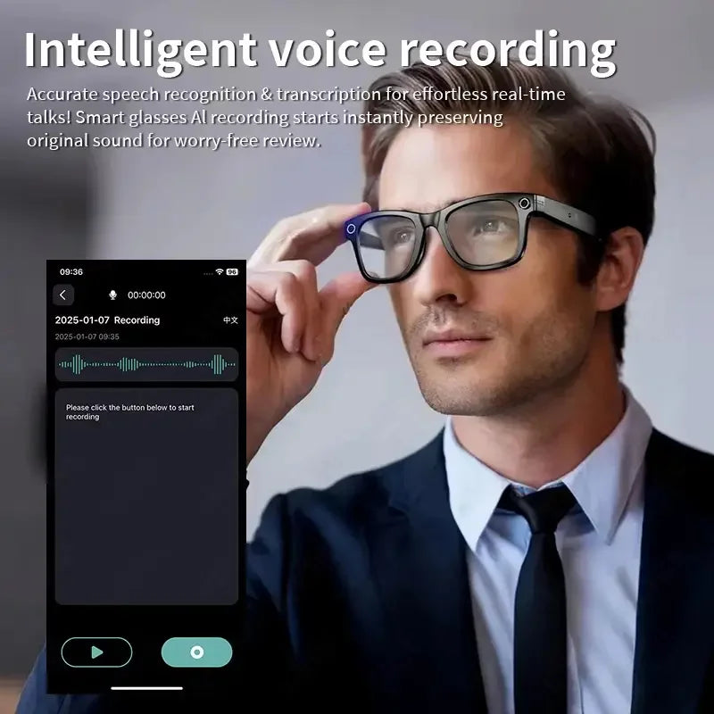 AI Smart Glasses 8MP Camera 100+ Language Translation Audio