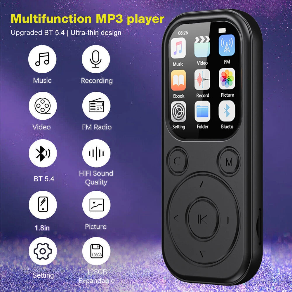 Bluetooth MP3 Player 1.8 Inch Walkman FM Radio Recorder