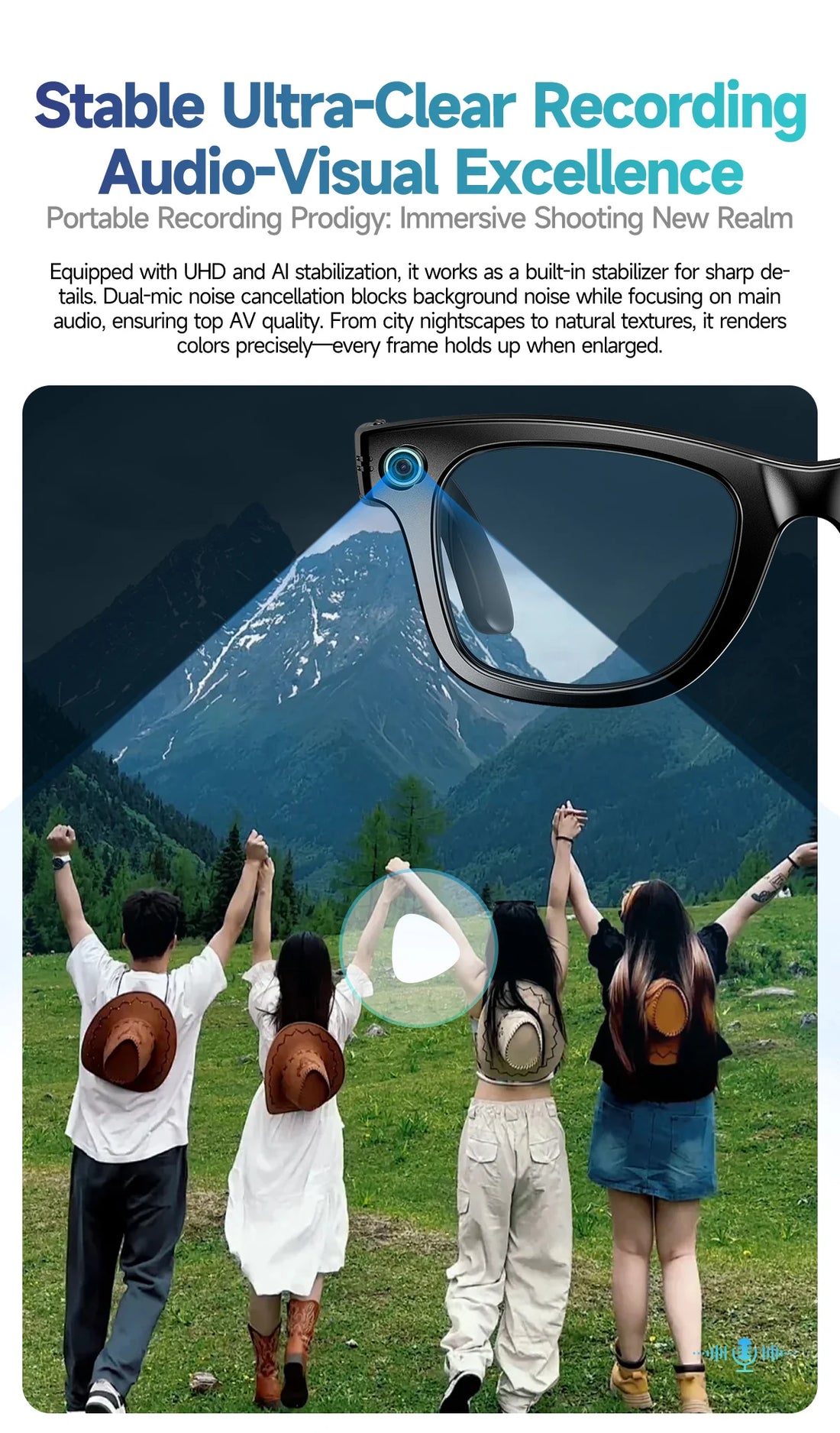 AI Smart Glasses 8MP Camera 100+ Language Translation Audio