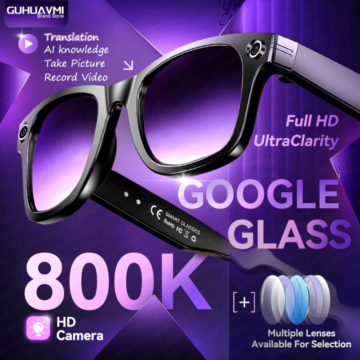 AI Smart Glasses 8MP Camera 100+ Language Translation Audio