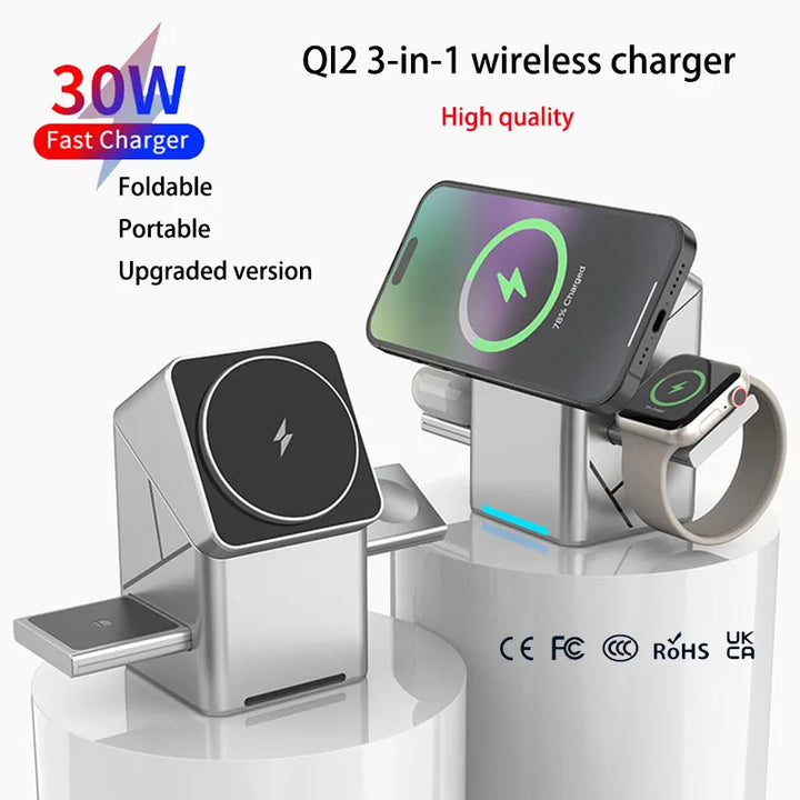 Qi2 3-in-1 Magnetic Wireless Charger Stand