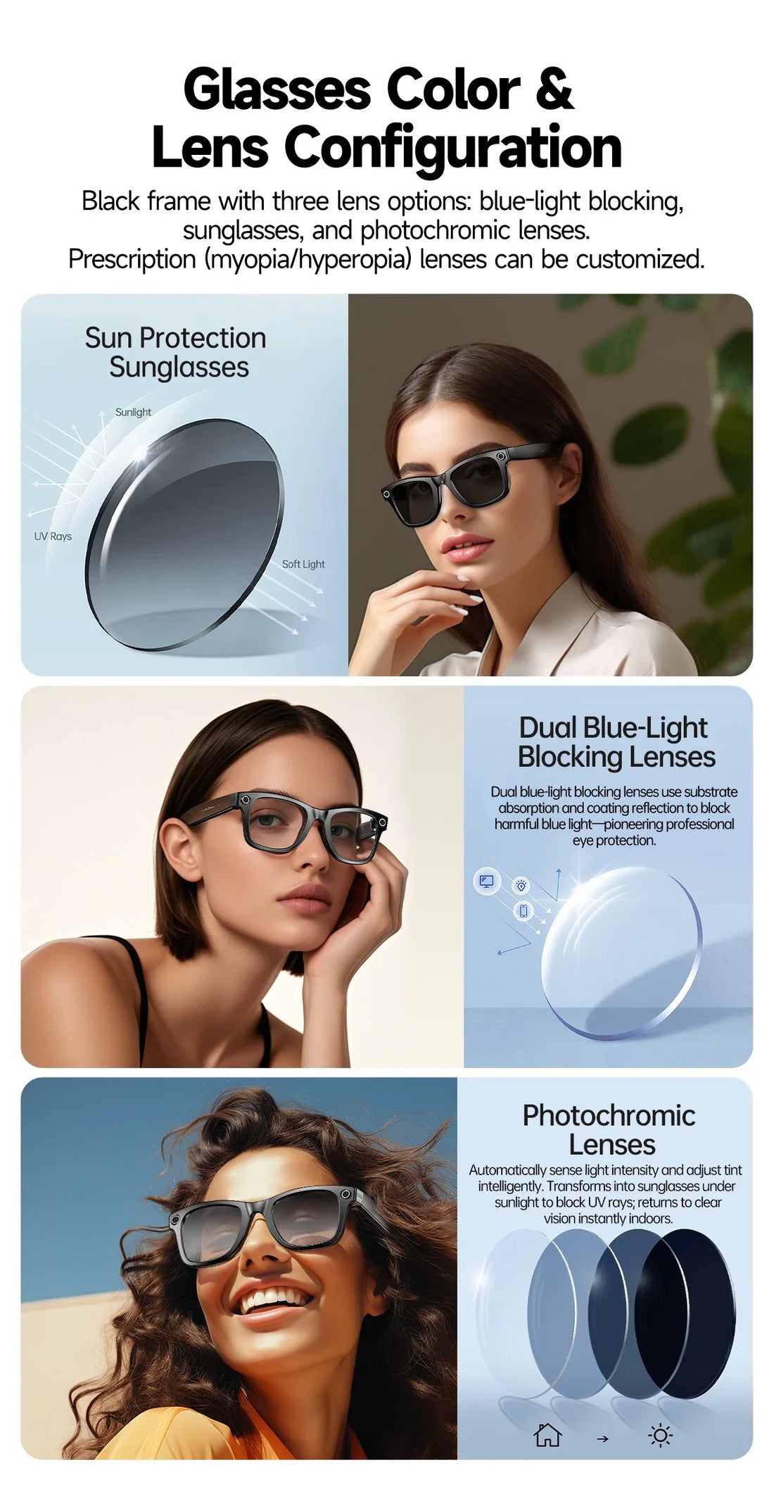 AI Smart Glasses 8MP Camera 100+ Language Translation Audio