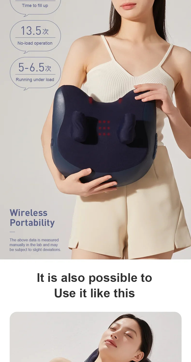 Shiatsu Massage Pillow Wireless Heating Neck Back Massager