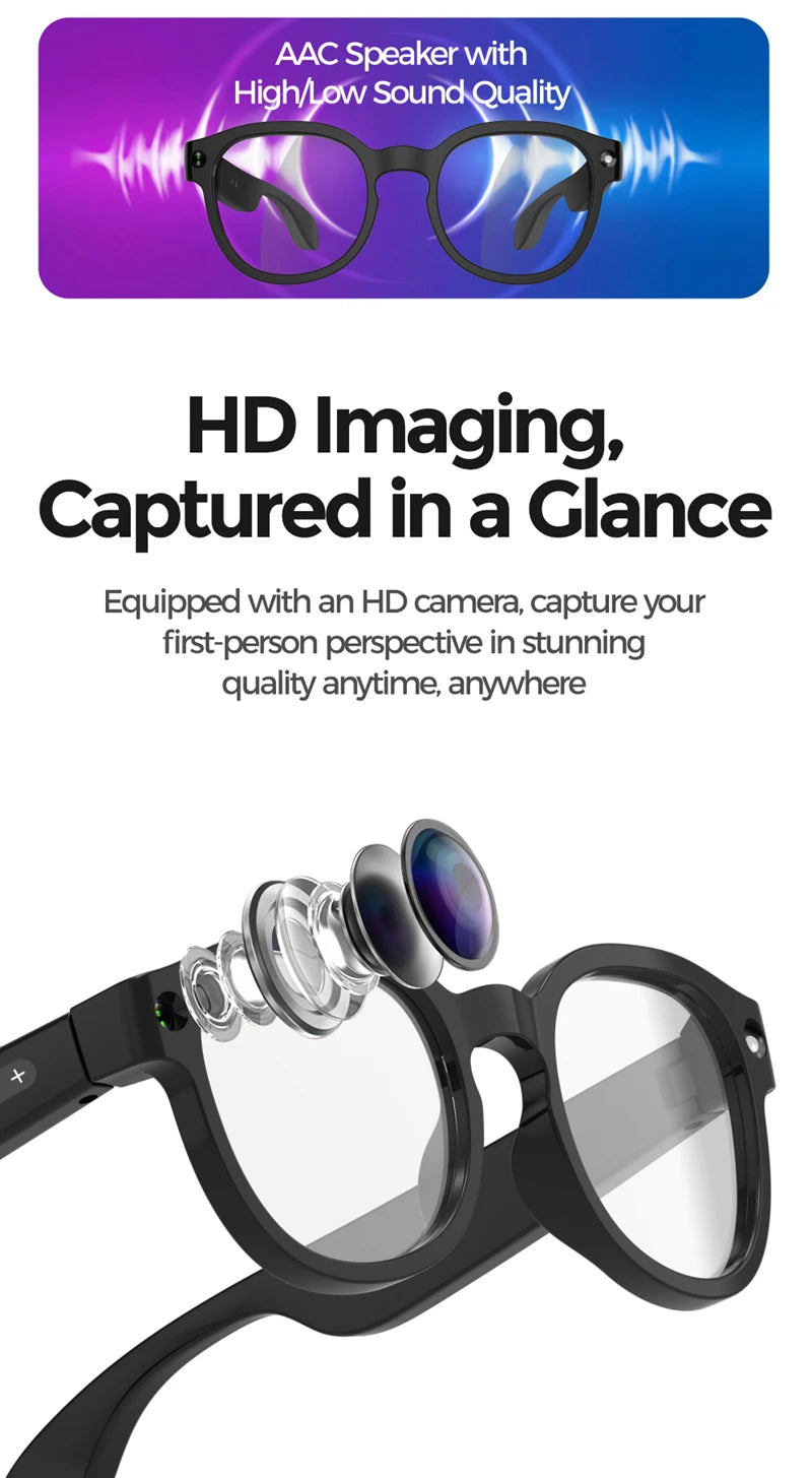 Lenovo AI Smart Glasses 4K Camera Translation Bluetooth