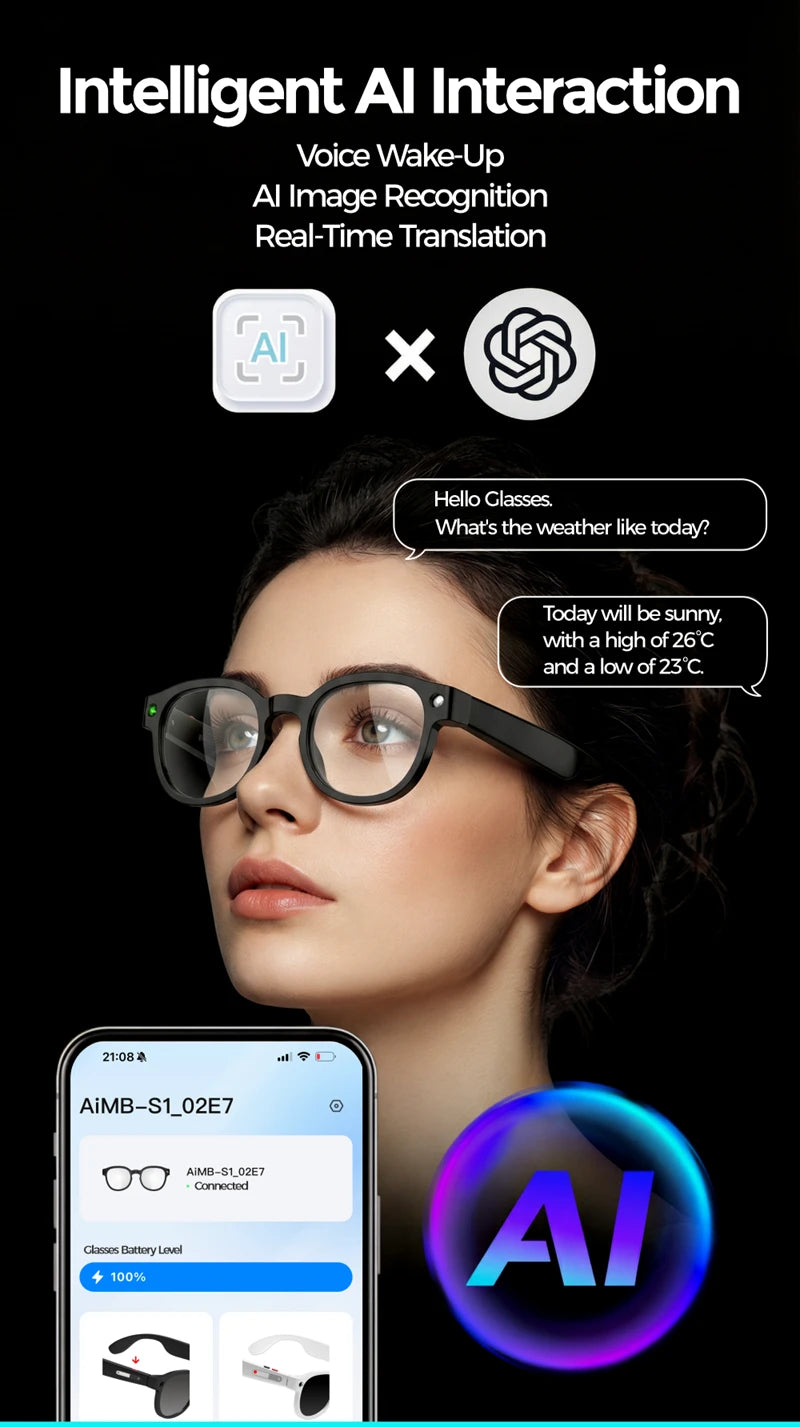 Lenovo AI Smart Glasses 4K Camera Translation Bluetooth