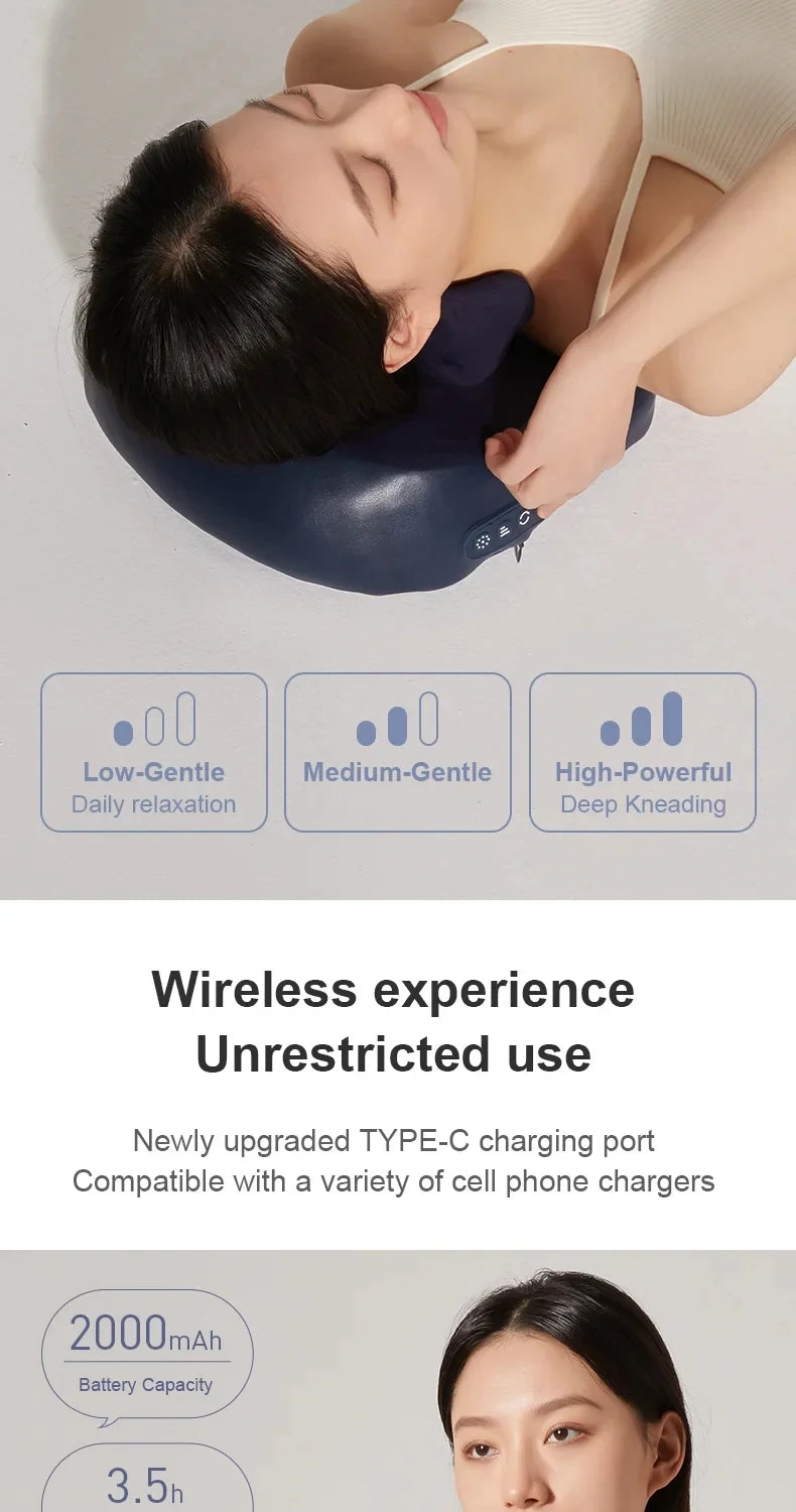Shiatsu Massage Pillow Wireless Heating Neck Back Massager