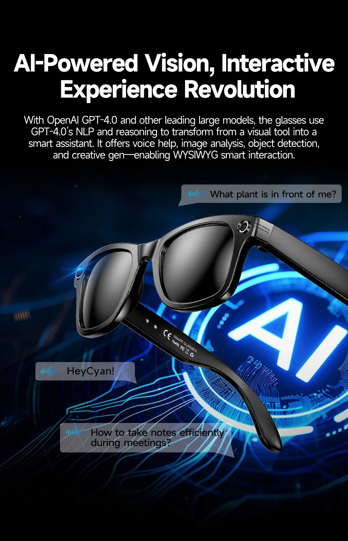AI Smart Glasses 8MP Camera 100+ Language Translation Audio